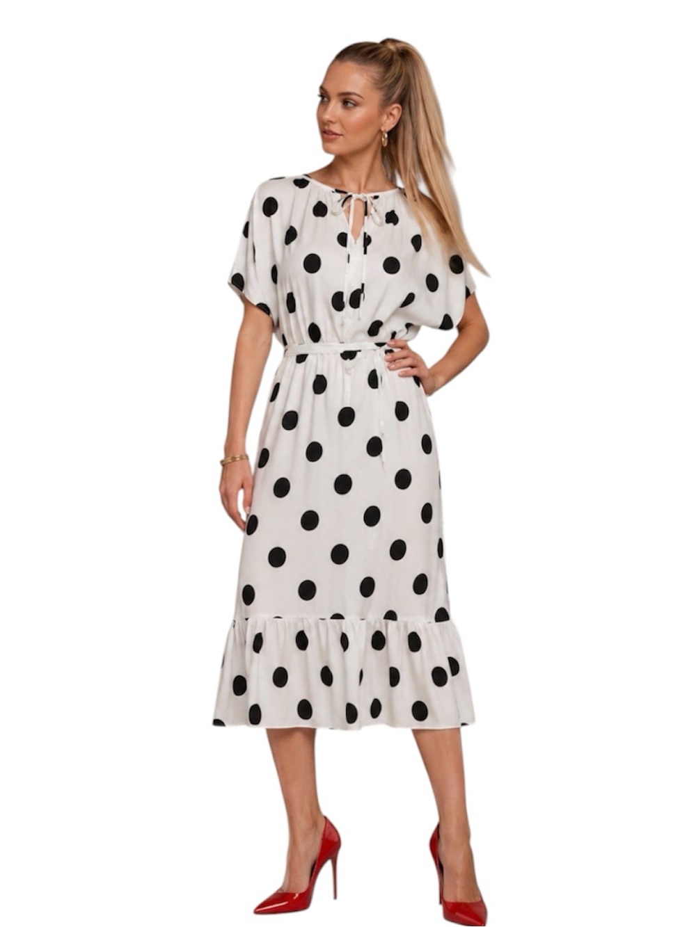 Banana Republic White With Black Polka Dot Midi Size XS Petite P-P 24” L 43”